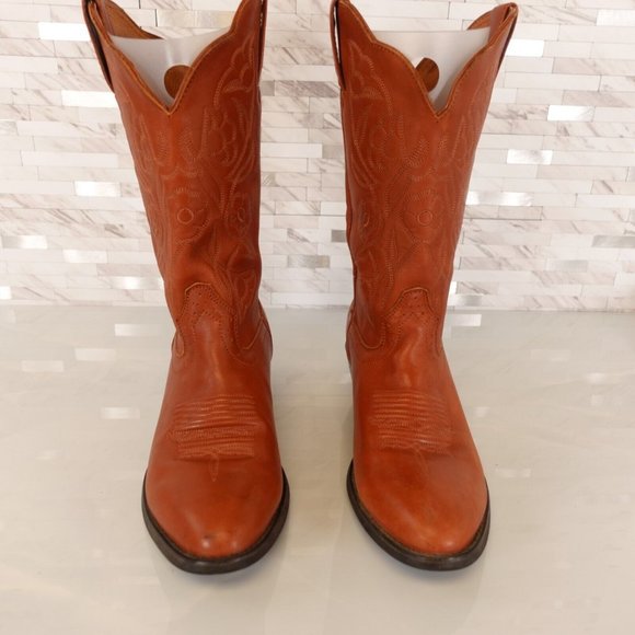 Road Wolf Boots 7 M Women Western Cowboy Outland Leather Rodeo Daisy Duke Cognac - Picture 6 of 16